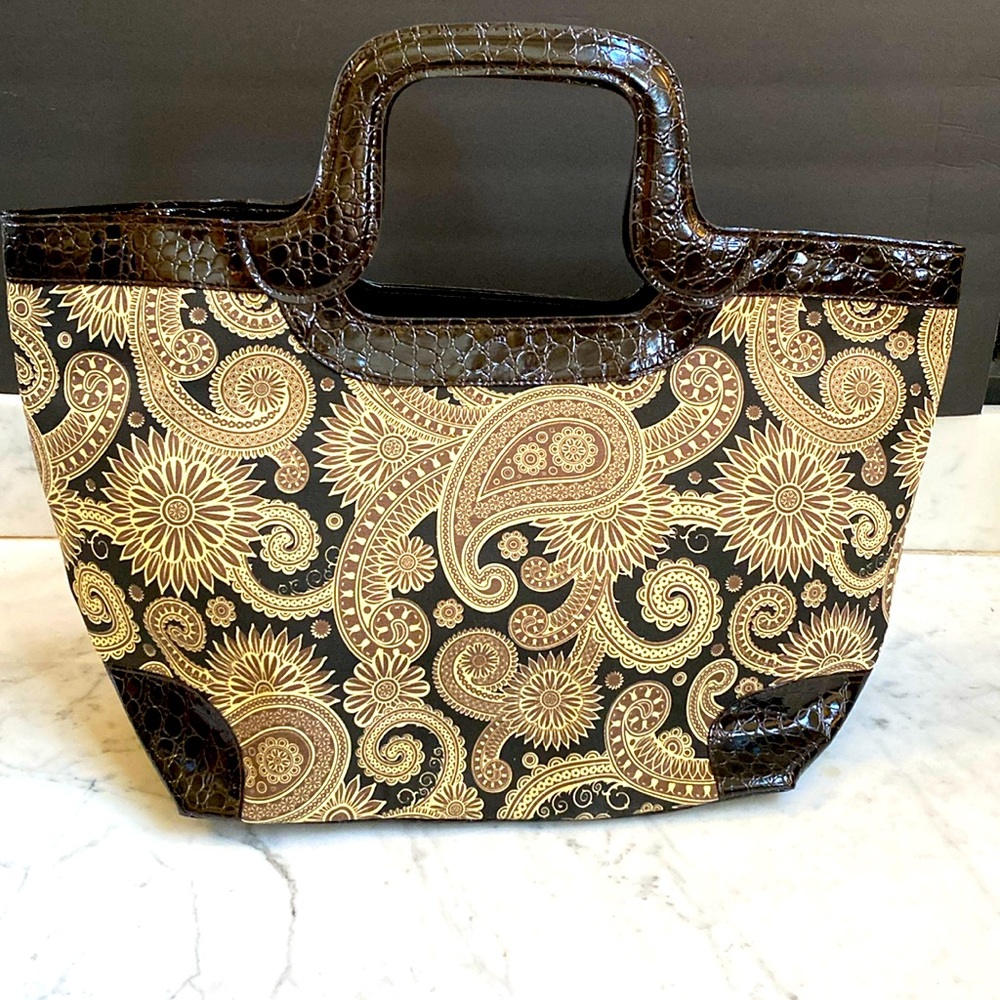 XL Paisley and Faux Alligator Trimmed Tote